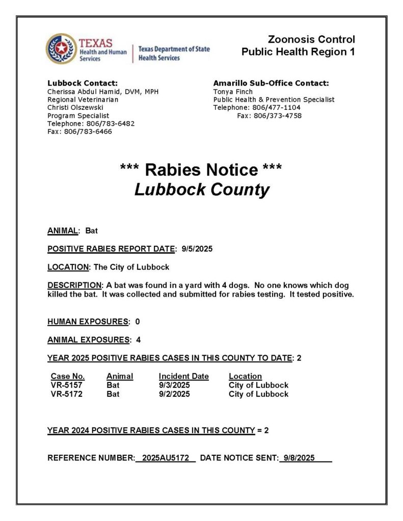 PUBLIC NOTICE: LOCAL RABIES AUTHORITY REPORTS 2 POSITIVE RABIES CASES ...